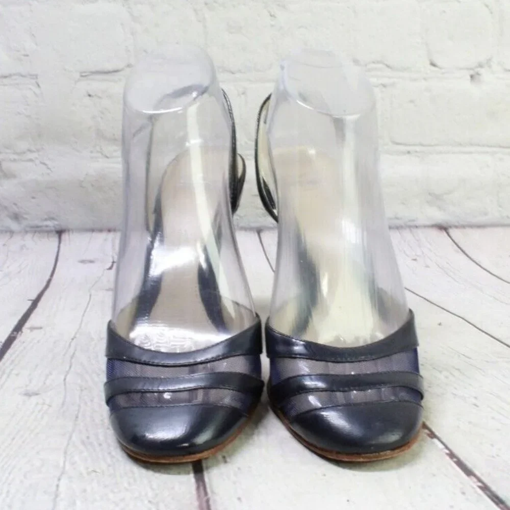 Joey Blue Leather Slip On High Heel Ankle Strap Sandals Size 7 M - Picture 4 of 9